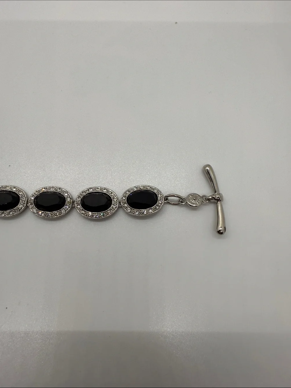 Black Oval Crystal Station Bracelet